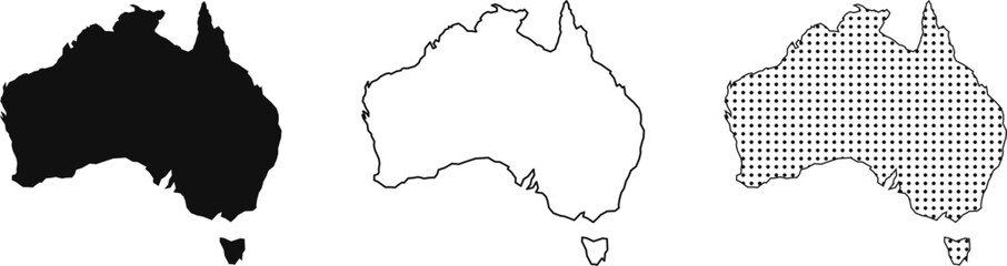 Fototapeta premium Australia Map Vector Outline Silhouette Dotted Pattern Country Border Shape Set