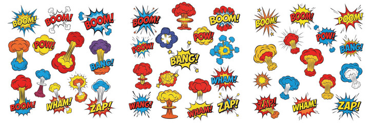 Fototapeta premium Set of Comic Pop Art Explosion and Sound Effect Sticker Elements PNG