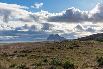 Obraz premium Gibraltar rock, british overseas territory on spanish coast. Tourist attraction.