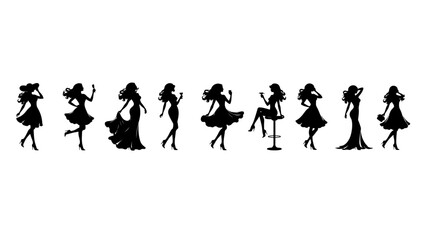 Obraz premium Dancing Girls Silhouette Set Fashion Pose Collection,PNG transparent background.