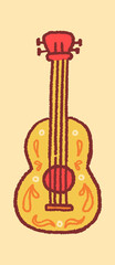 Fototapeta premium Guitar With Floral Ornament Folk Cartoon