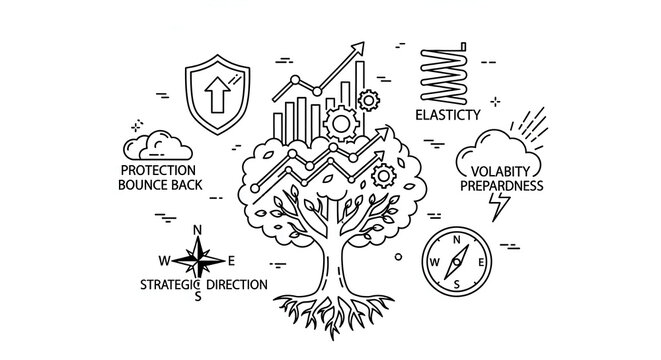 Business growth strategy and resilience concepts illustrated with tree and icons