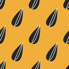 Fototapeta premium Seamless pattern with sunflower, green leaves and black seeds.