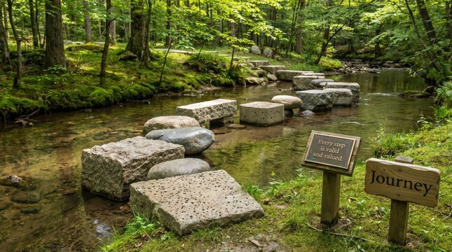 Minimal view of stepping stones in a forest stream v2 2x