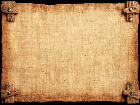 Antique rustic parchment paper background with wooden frame and nails