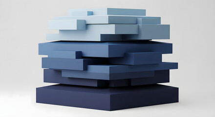 Fototapeta premium 3D Abstract Layered Blocks Structure Background with Blue Geometric Stack