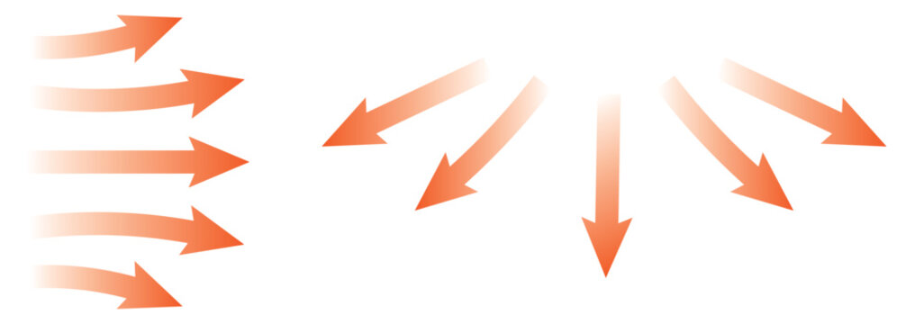 Air flow arrows set. Set of blue arrow showing wind air flow. Vector set of air flow arrows. Blue air flow arrows showing wind circulation and ventilation. Set of blue arrows showing cold air.