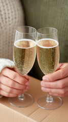 Obraz premium Celebratory toast with champagne glasses for milestone and partnership celebration