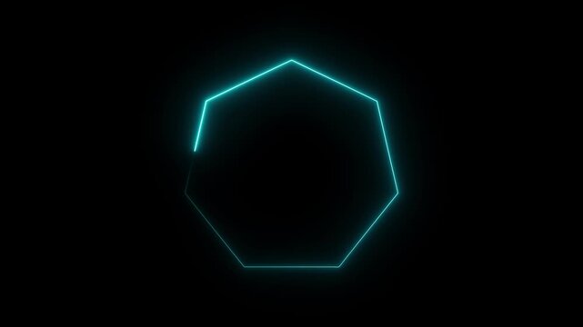 Neon polygon technology animation with glowing cyan hexagon light shape loop effect showing futuristic geometric motion on dark background 4k visuals