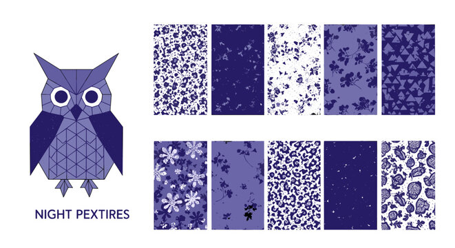 Collection of night owl and winter snowflake pattern textures