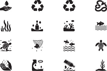 Fototapeta premium Collection of environmental conservation and marine life icons