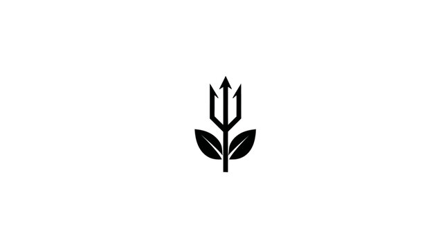 Elegant minimalist black trident and leaf icon, symbolizing nature, strength, growth, power, and environmental connection
