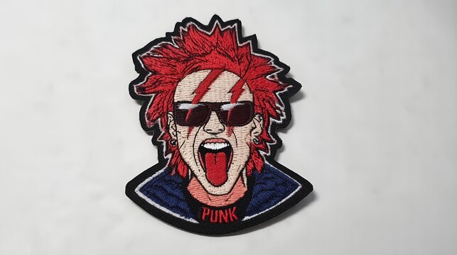 Rebellious Punk Attitude: A bold emblem of a defiant individual with an outrageous haircut, a raw expression, and a rebellious spirit, embodying punk rock aesthetics and counter-culture essence.