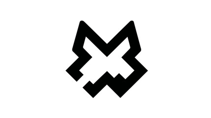 Obraz premium Abstract geometric black line art icon of a stylized fox or wolf head. Modern minimalist animal emblem design element.