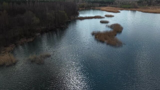 Artificial Water Reservoir &ndash; Low Altitude Parallax Right Aerial Shot
