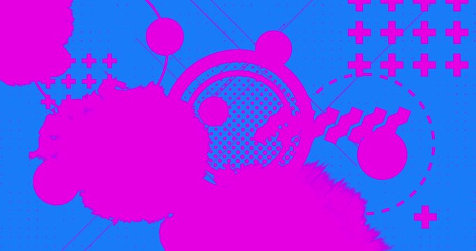 Abstract Pop Art Neon Background With Pink And Blue Geometric Shapes And Halftone Texture