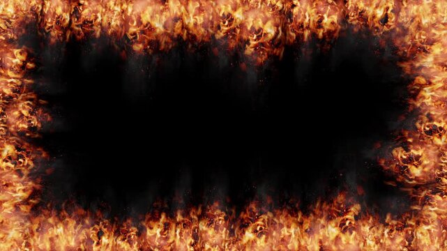 Thick Rectangular Frame Made of Burning Fire - 3d 4k animation (3840 x 2160 px)