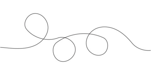 Hand drawn curve dotted line, Spiral dotted line hand drawn, Dotted lines path on white background. Travel dotted line trip dashed trace destination track plan and silhouette travelling symbol in eps. © StockSpectrum