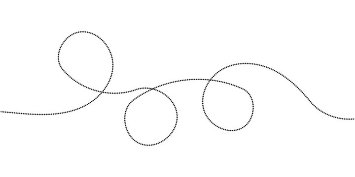 Hand drawn curve dotted line, Spiral dotted line hand drawn, Dotted lines path on white background. Travel dotted line trip dashed trace destination track plan and silhouette travelling symbol in eps.