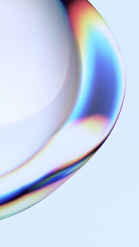 Abstract minimalist design, iridescent glass shape, vertical 3d render