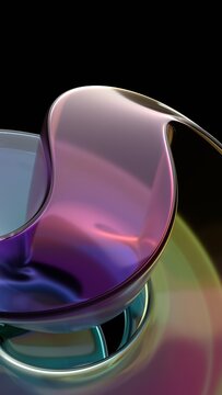 Abstract colorful glass shape, vertical 3d render