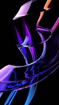 Abstract minimalist purple reflections on a glass curved shape, vertical 3d render