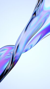 Abstract wavy glass shape on a light background, vertical 3d render