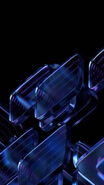 Abstract purple glass blocks on a black background, vertical 3d render