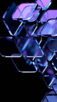 Abstract glass blocks on a dark background, vertical 3d render
