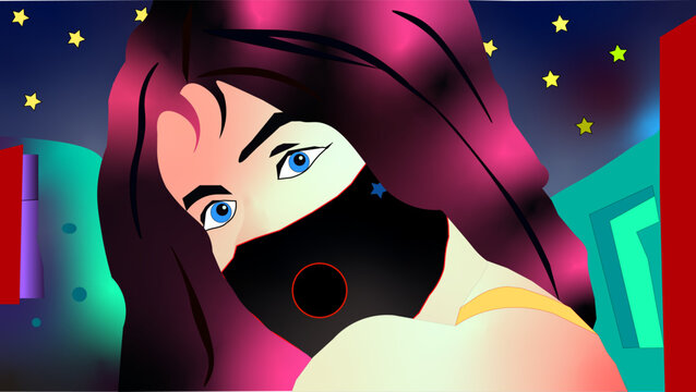 Girl magical neon glowing eyes