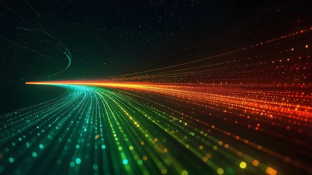 Colorful digital light spectrum forming dynamic futuristic data pathway perspective