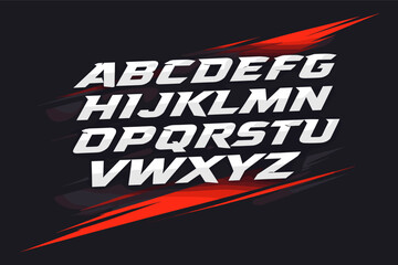 Naklejka premium High-Octane Athletic Typeface with Sharp Negative Space Accents, Thick Oblique Script for Motorsport Identity, Rapid Motion Characters, Contemporary Velocity Glyphs for Esports and Vehicles.