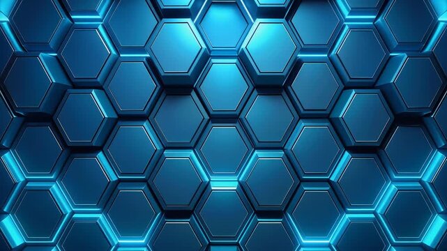 Bright blue hexagonal digital grid pattern forming futuristic technology background wallpaper