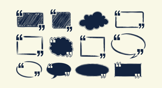 Hand drawn brush quote frames and speech bubbles collection for dialogue and testimonial design.
