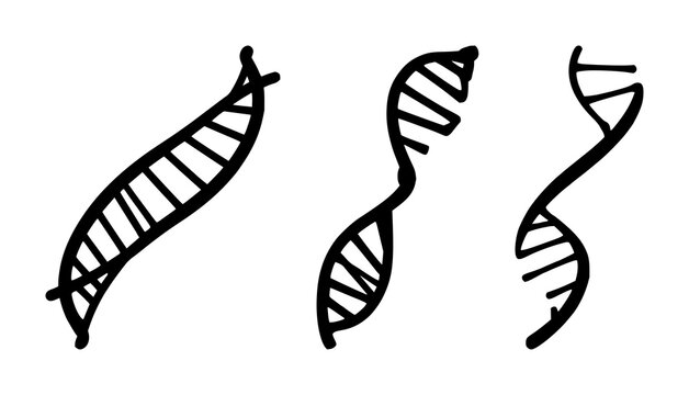 DNA double helix set with solid black icon design featuring genetic, helix, molecule with biology and science