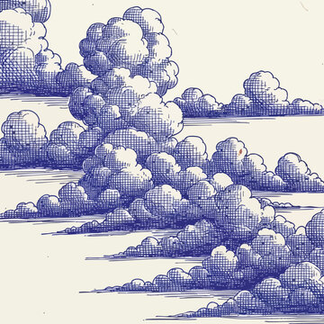 Stylized Illustration of Cloud Formations in Soft Blue Tones for Artistic or Educational Use