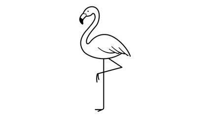 Obraz premium Minimalist black line vector icon illustration of a flamingo standing on one leg, hand-drawn style on a white background, clean scalable SVG design for web, logo, and creative graphic projects.