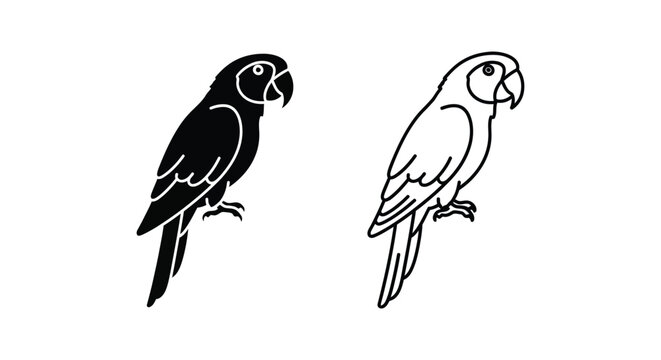 Parrot, black and white illustration, parrot icons, bird silhouettes, vector graphics