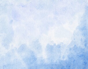 Blue watercolor background with soft gradient and frosty texture. Abstract winter sea surface with ice and snow effect, subtle aqua and purple tones. Light pastel wash on paper for elegant design. © Viktoriia