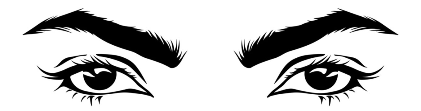 Black eyes and eyebrows silhouette, without background.