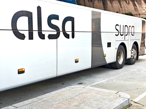Bus from the company ALSA. Urban Mobility, Transportation, Travel Concept
