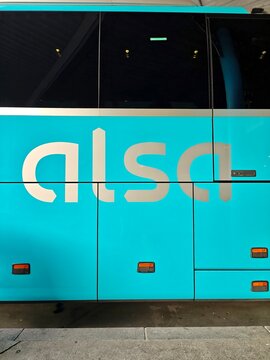 Bus from the company ALSA. Urban Mobility, Transportation, Travel Concept
