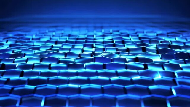 This features a mesmerizing blue honeycomb pattern with glowing lights set against a dark background, creating a futuristic and high-tech visual effect.