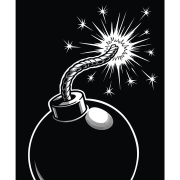 Animated Cartoon Style Explosive Bomb with Fuse Igniting