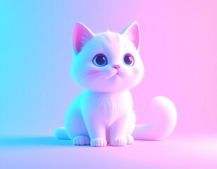 Fototapeta premium Cute 3D Cartoon Cat with Pastel Pink and Blue Dreamy Aesthetic