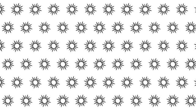 Animated Sun Symbol Doodle Pattern Rotating on White Background, Seamless Loop, 4K