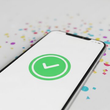 Smartphone with green clock icon on screen on colorful confetti background