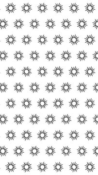 Animated Sun Symbol Doodle Pattern Rotating on White Background, Seamless Loop, 9:16 Vertical Video