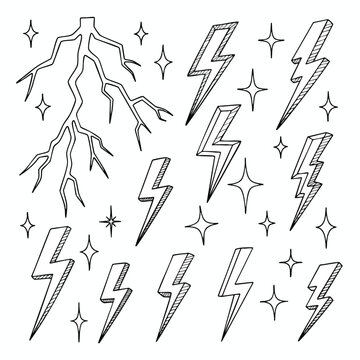 Dynamic Illustration of Lightning Bolts and Sparkling Stars for Weather or Energy Themes