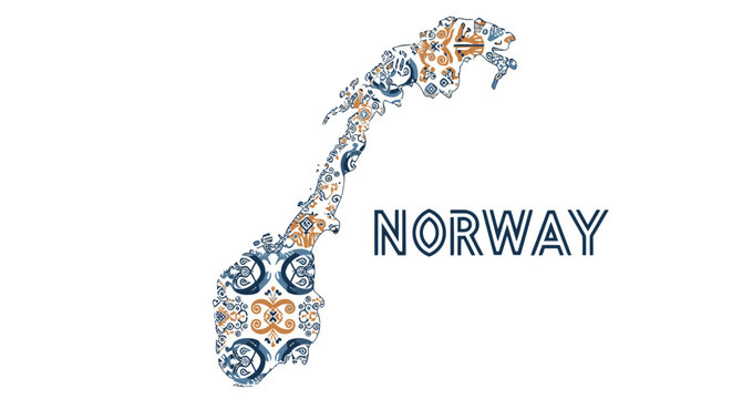 Norway map with decorative patterns.